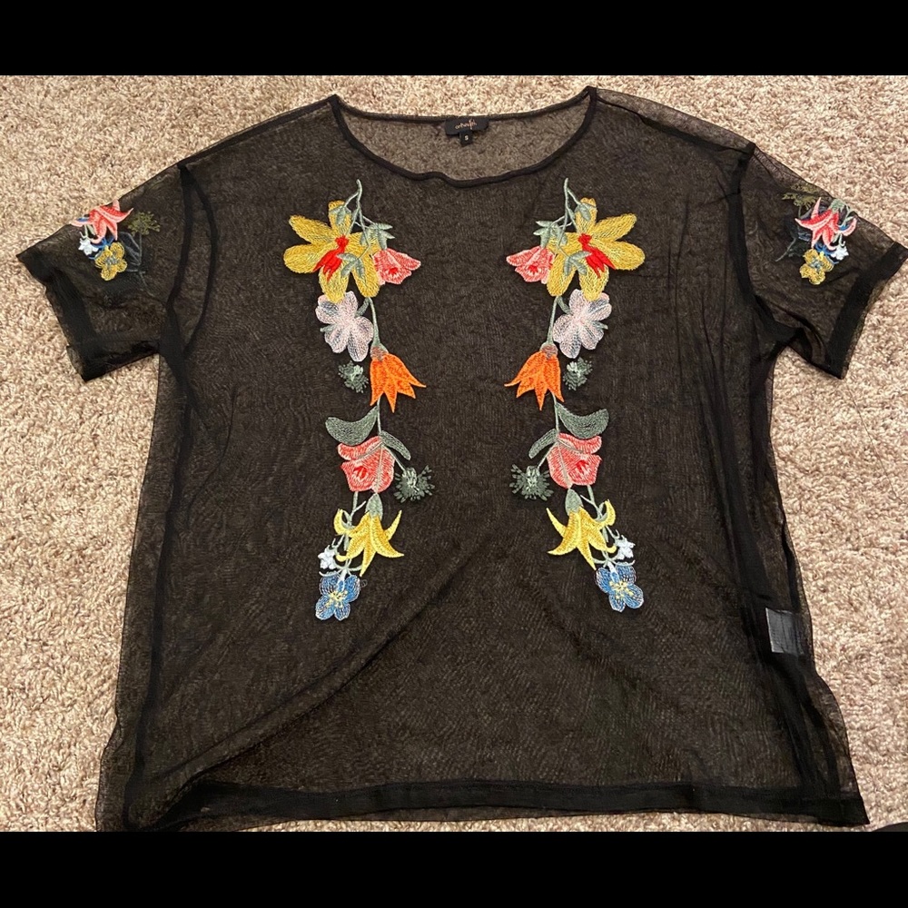 Embroidered Mesh Top